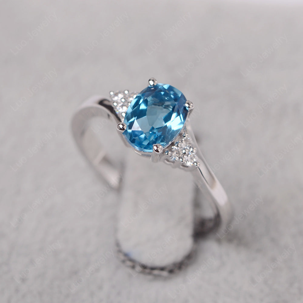 Oval Cut Swiss Blue Topaz Engagement Ring For Girls - LUO Jewelry
