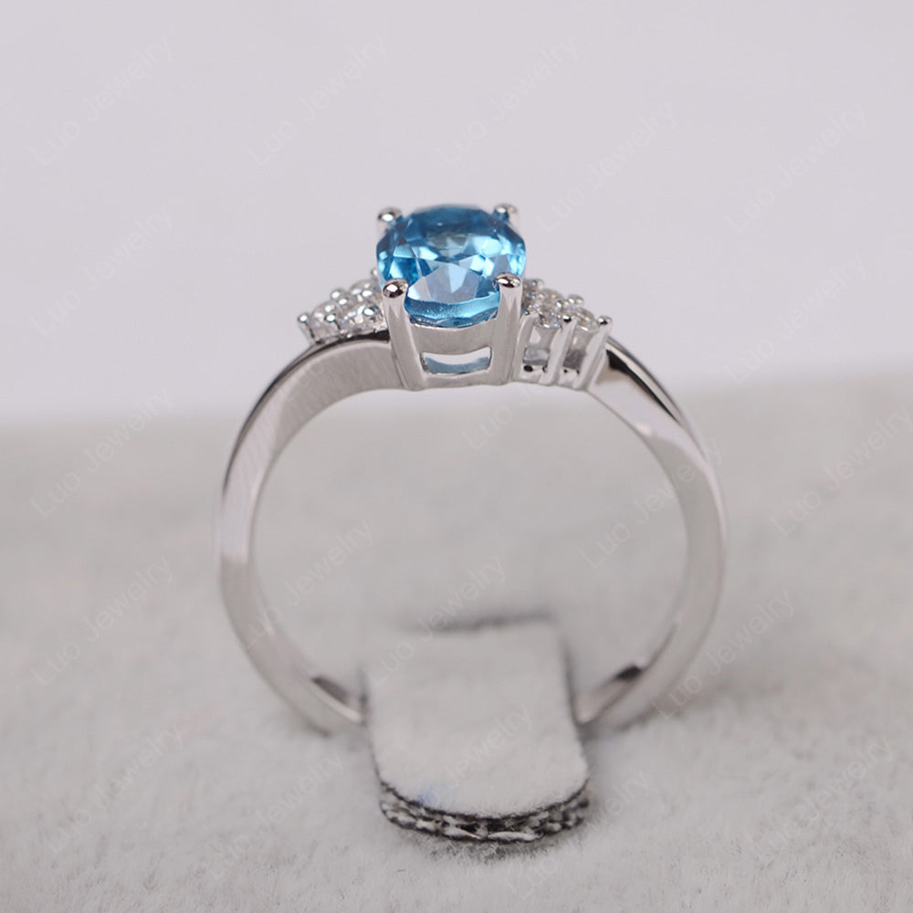 Oval Cut Swiss Blue Topaz Engagement Ring For Girls - LUO Jewelry