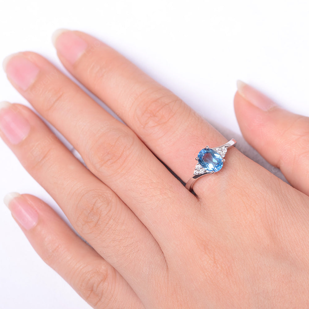 Oval Cut Swiss Blue Topaz Engagement Ring For Girls - LUO Jewelry