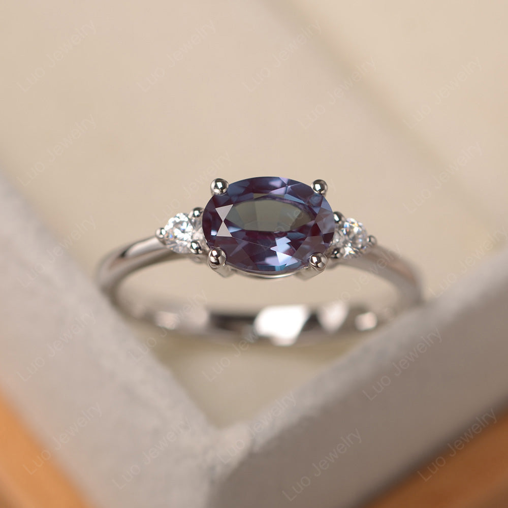 Oval Cut East West Alexandrite Engagement Ring - LUO Jewelry