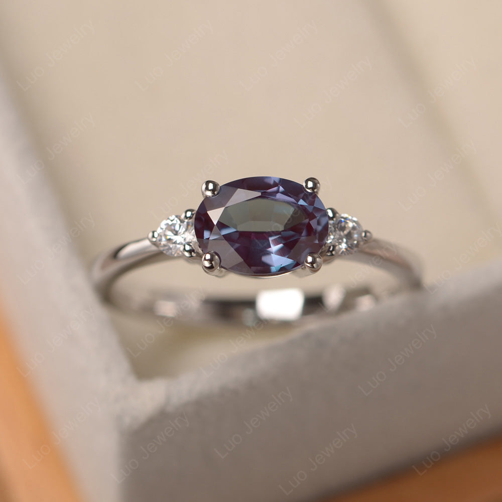 Oval Cut East West Alexandrite Engagement Ring - LUO Jewelry