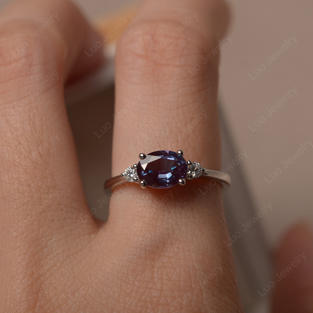 Oval Cut East West Alexandrite Engagement Ring - LUO Jewelry