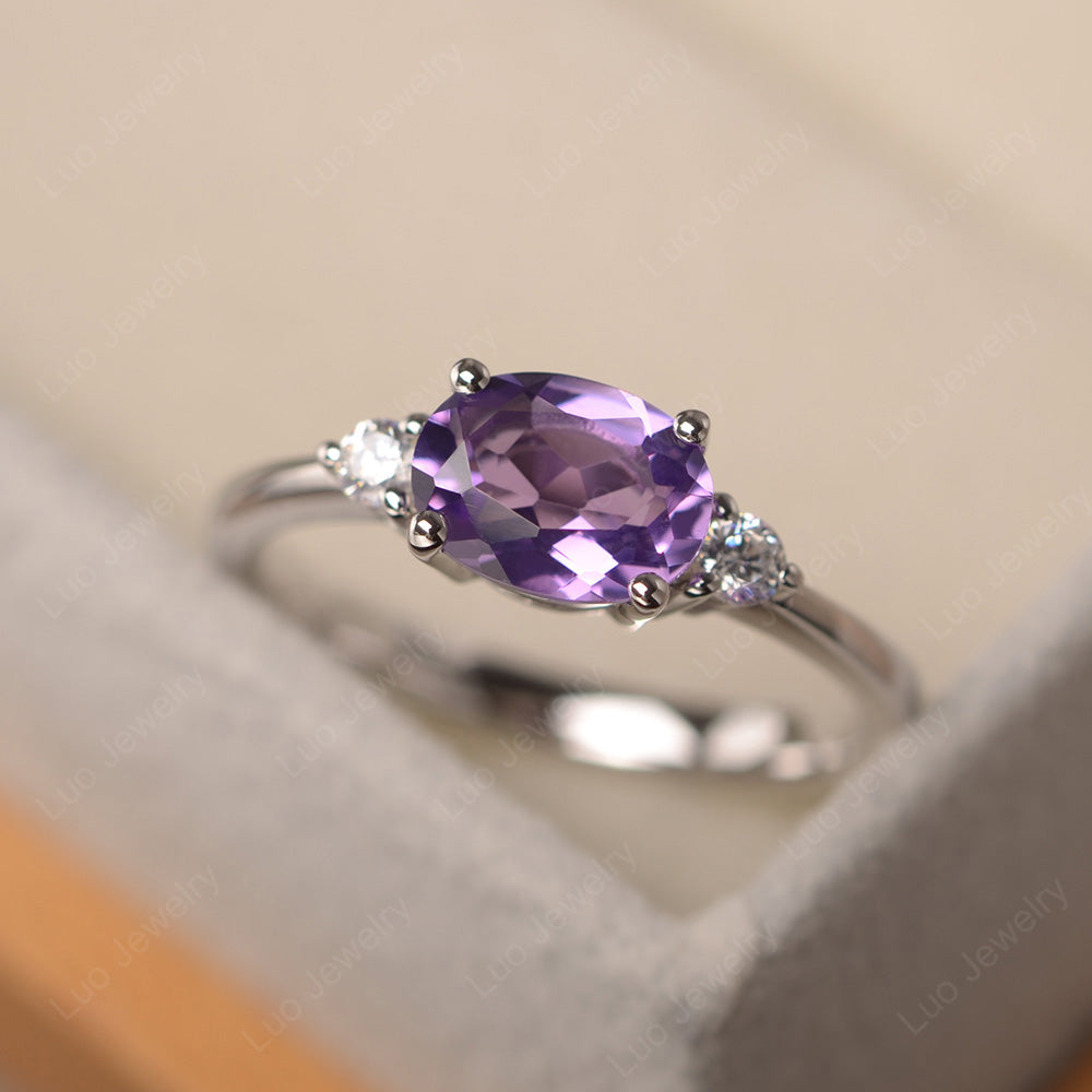 Oval Cut East West Amethyst Engagement Ring - LUO Jewelry