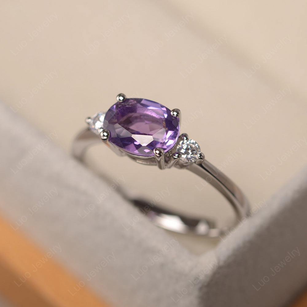 Oval Cut East West Amethyst Engagement Ring - LUO Jewelry