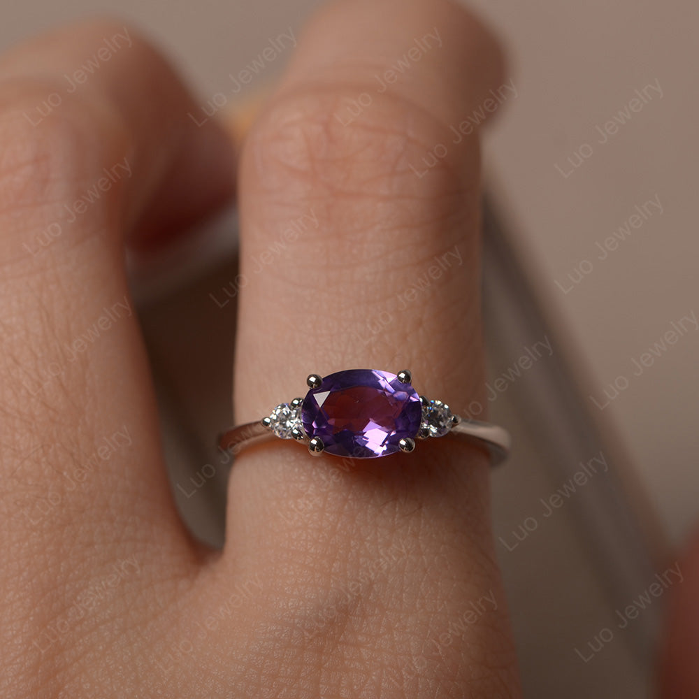 Oval Cut East West Amethyst Engagement Ring - LUO Jewelry