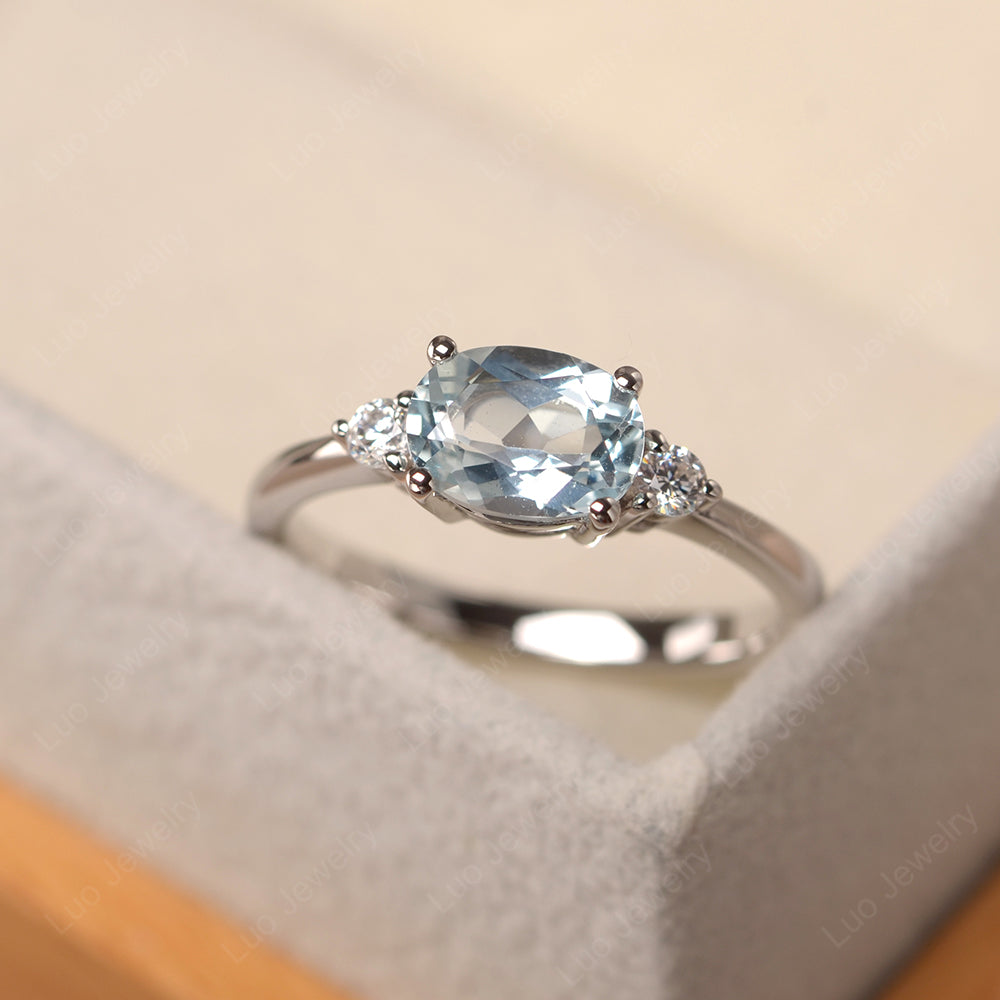 Oval Cut East West Aquamarine Engagement Ring - LUO Jewelry