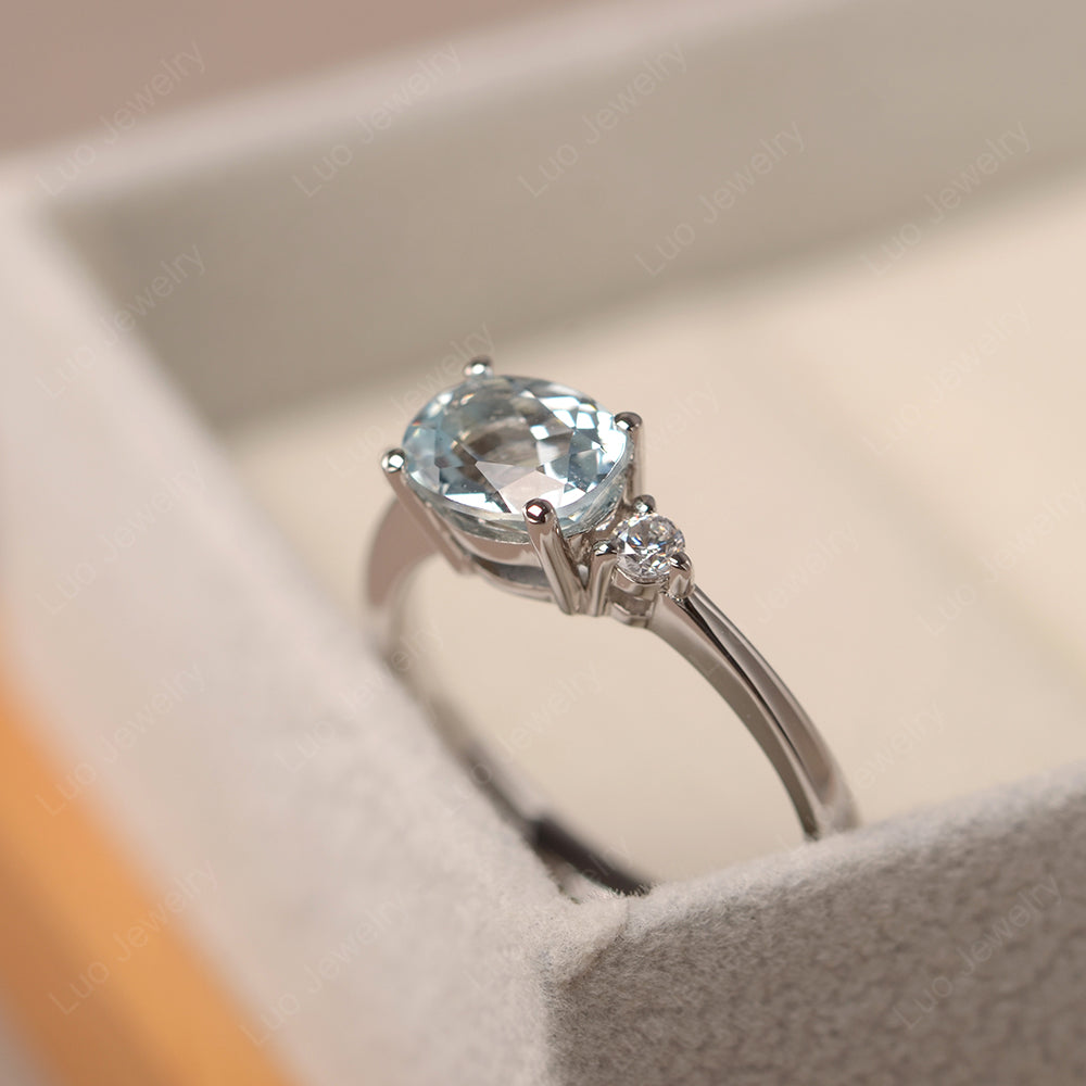 Oval Cut East West Aquamarine Engagement Ring - LUO Jewelry