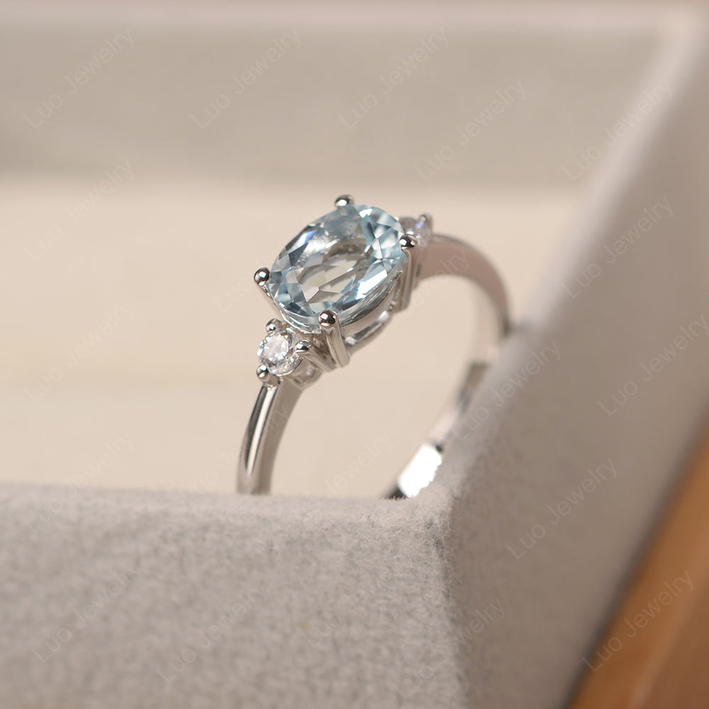 Oval Cut East West Aquamarine Engagement Ring - LUO Jewelry