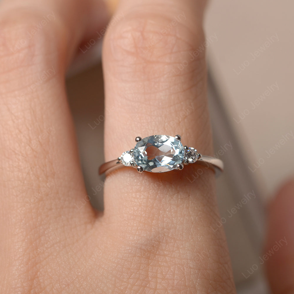 Oval Cut East West Aquamarine Engagement Ring - LUO Jewelry