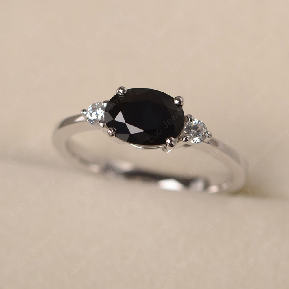 Oval Cut East West Black Spinel Engagement Ring - LUO Jewelry