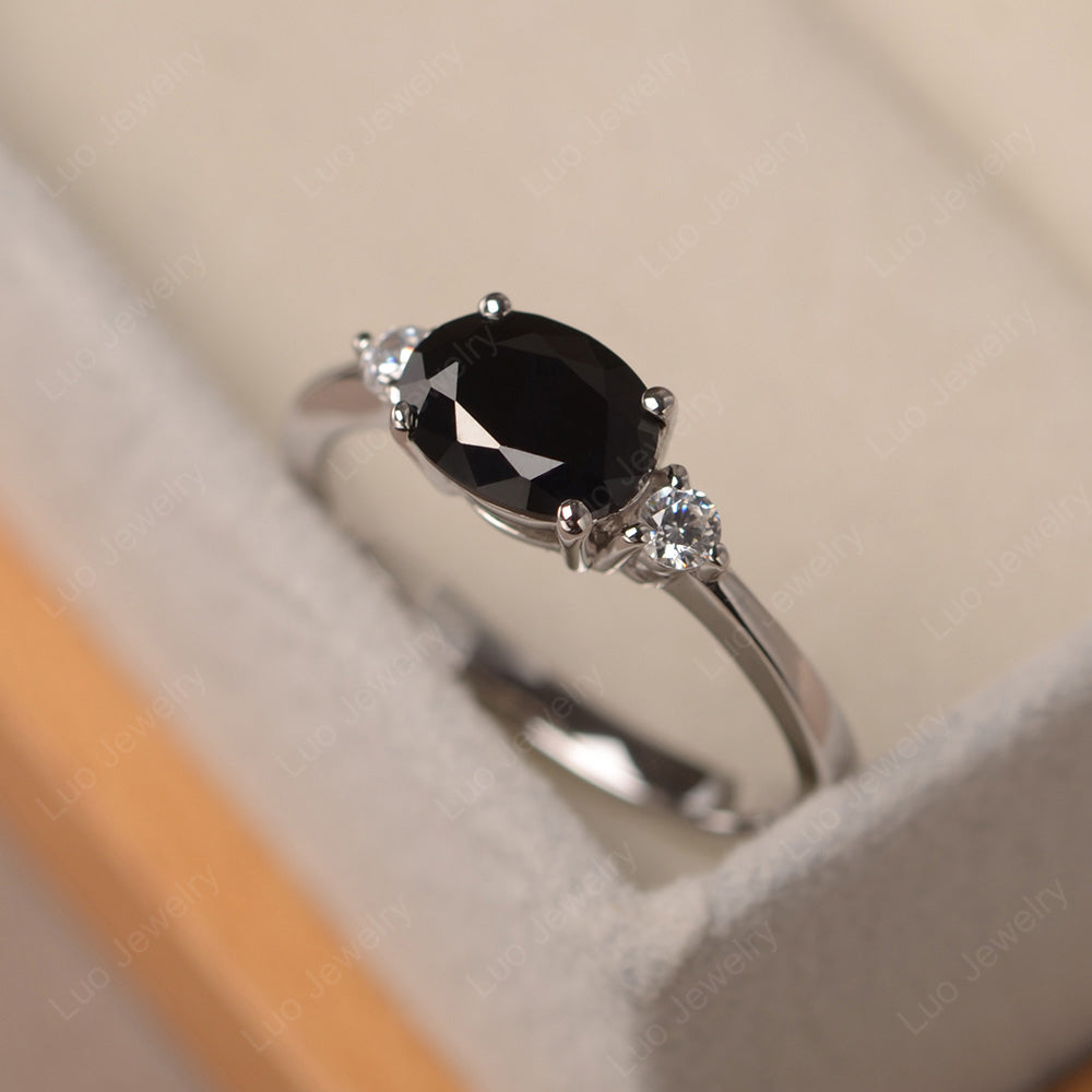 Oval Cut East West Black Spinel Engagement Ring - LUO Jewelry