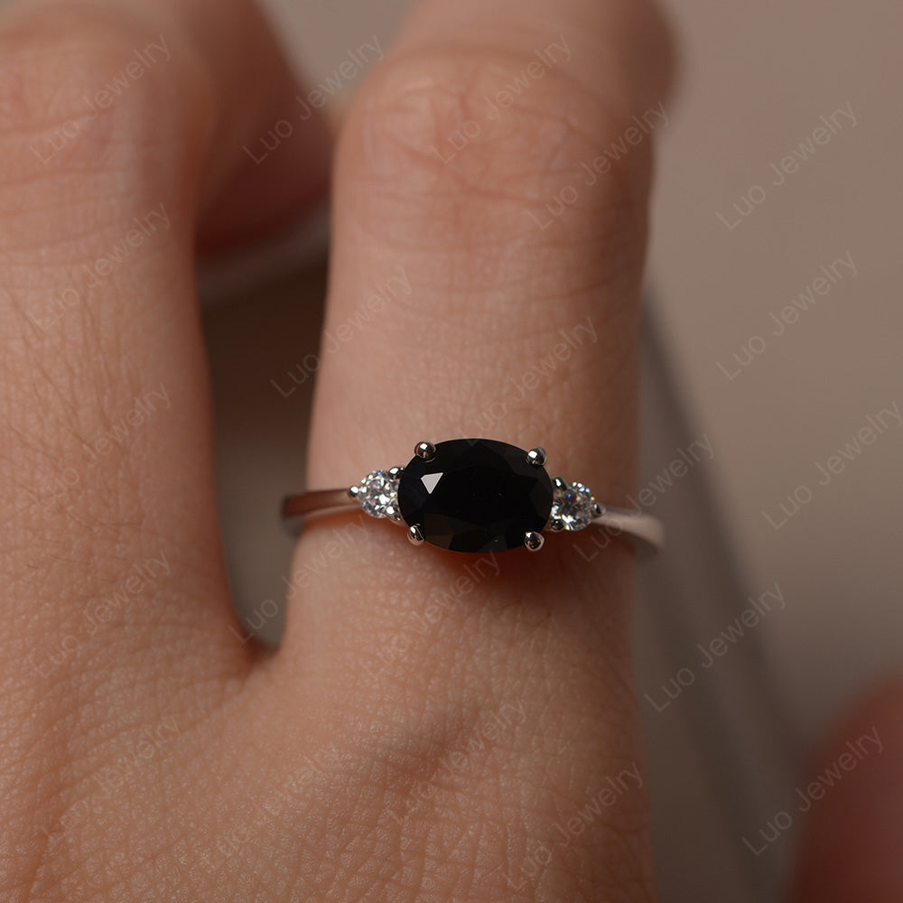 Oval Cut East West Black Spinel Engagement Ring - LUO Jewelry