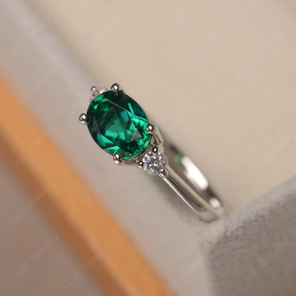 Oval Cut East West Lab Emerald Engagement Ring - LUO Jewelry