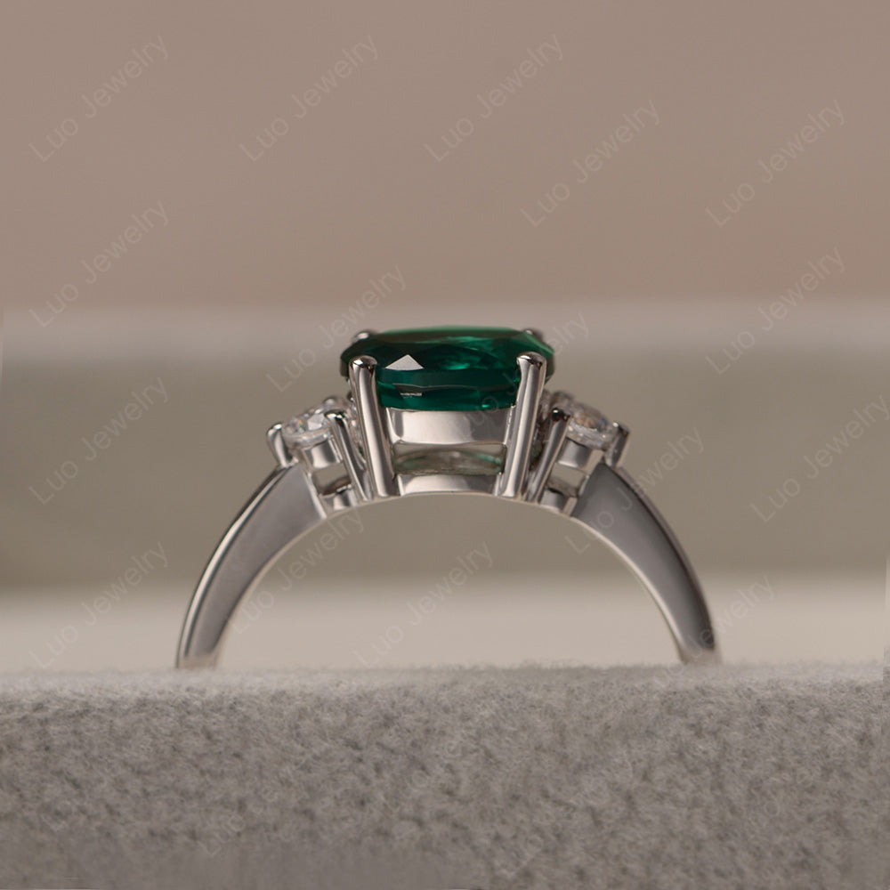 Oval Cut East West Lab Emerald Engagement Ring - LUO Jewelry