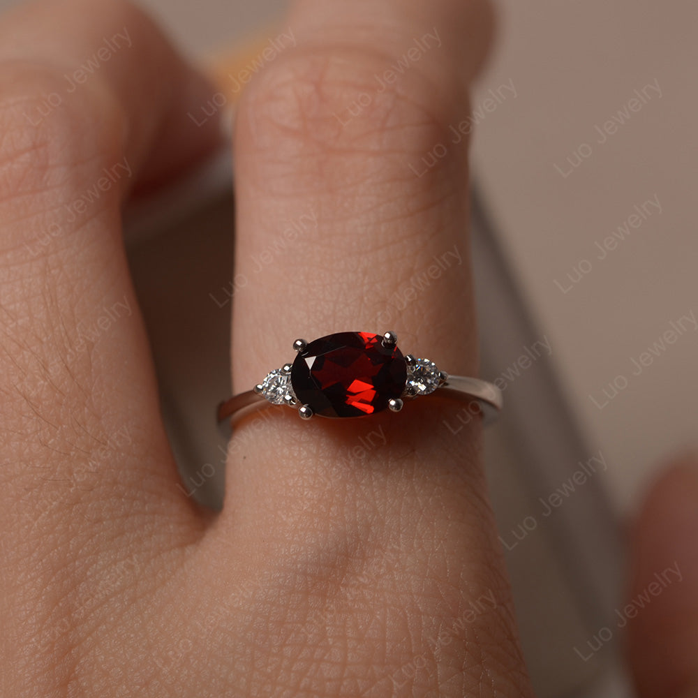 Oval Cut East West Garnet Engagement Ring - LUO Jewelry