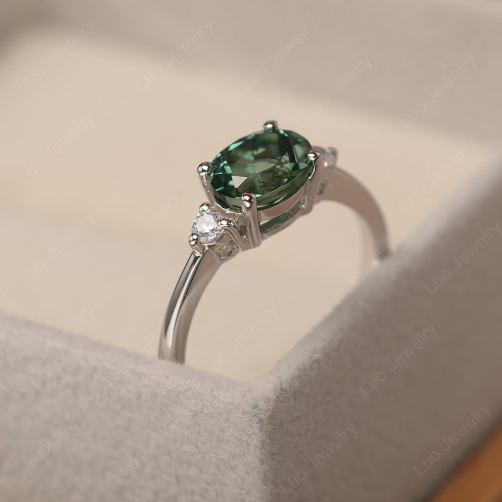 Oval Cut East West Green Sapphire Engagement Ring - LUO Jewelry