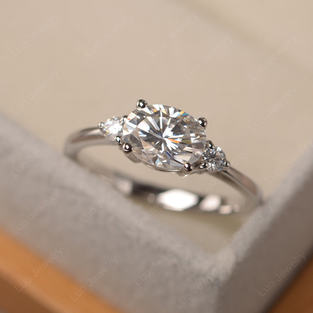 Oval Cut East West Moissanite Engagement Ring - LUO Jewelry