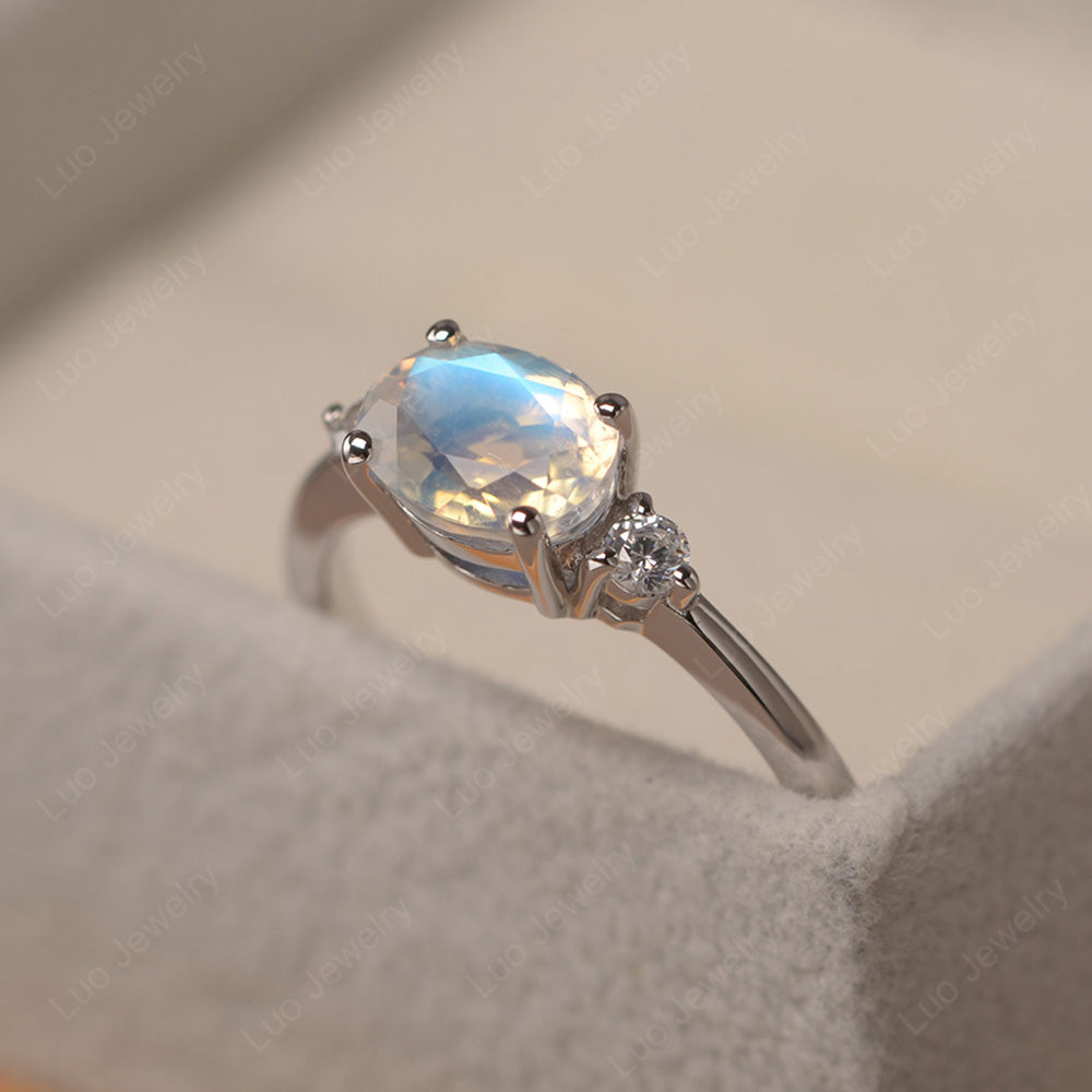 Oval Cut East West Moonstone Engagement Ring - LUO Jewelry