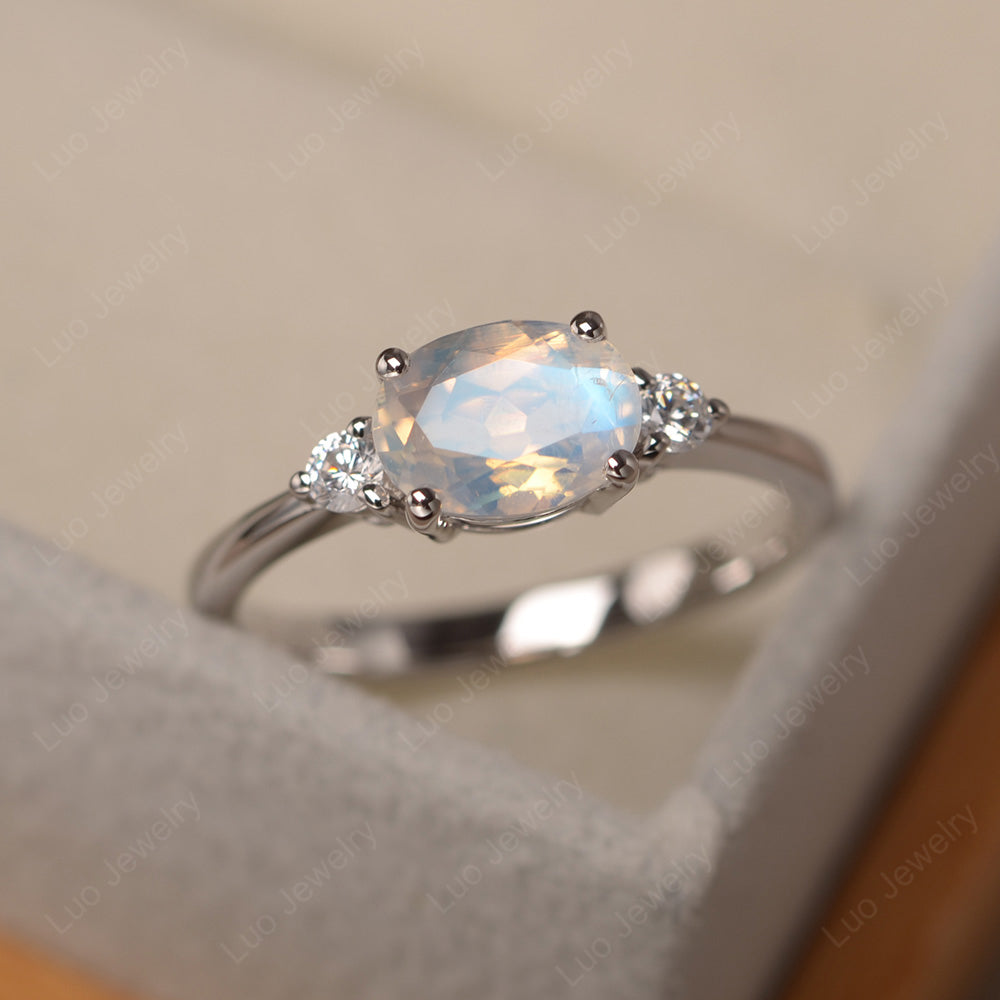 Oval Cut East West Moonstone Engagement Ring - LUO Jewelry