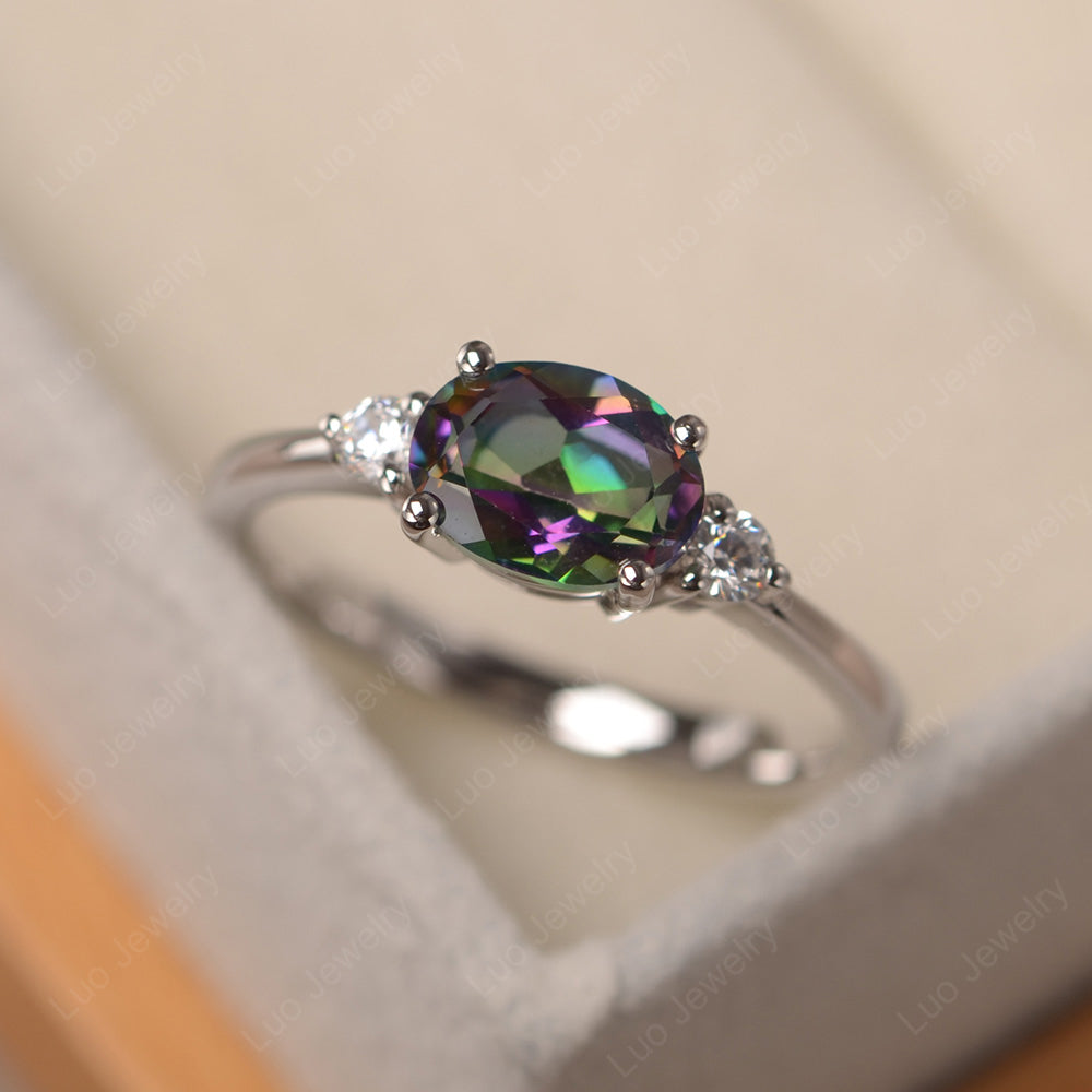 Oval Cut East West Mystic Topaz Engagement Ring - LUO Jewelry