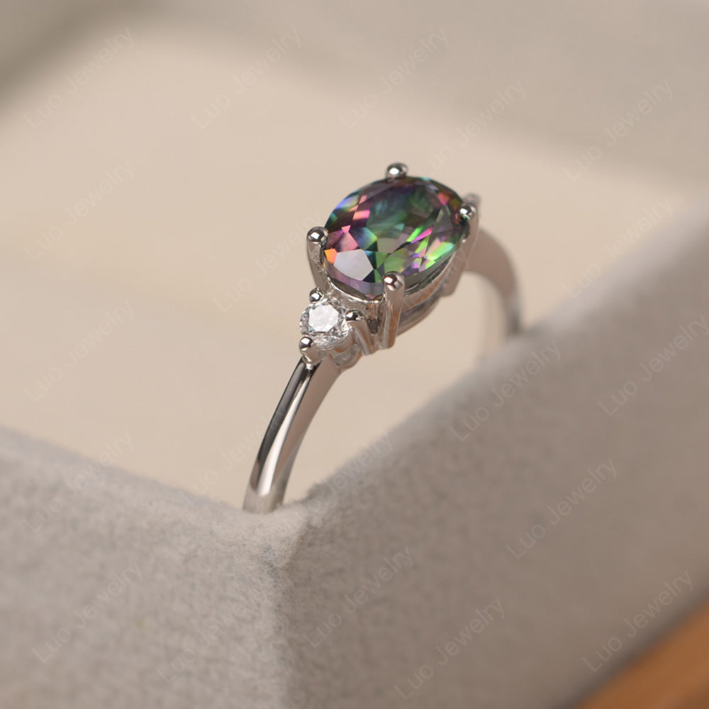 Oval Cut East West Mystic Topaz Engagement Ring - LUO Jewelry