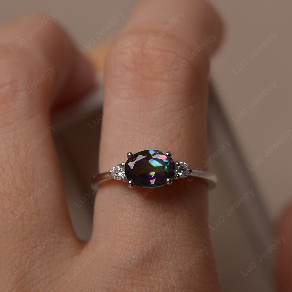 Oval Cut East West Mystic Topaz Engagement Ring - LUO Jewelry