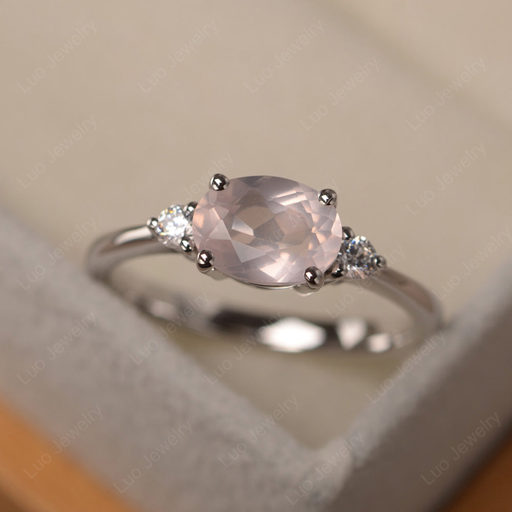 Oval Cut East West Rose Quartz Engagement Ring - LUO Jewelry