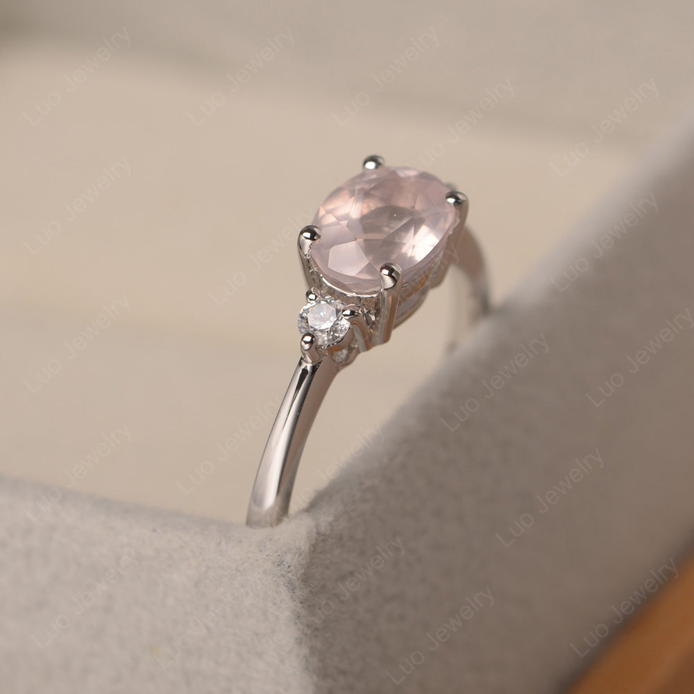 Oval Cut East West Rose Quartz Engagement Ring - LUO Jewelry