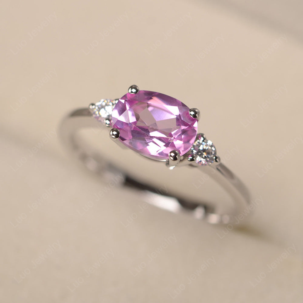 Oval Cut East West Pink Sapphire Engagement Ring - LUO Jewelry