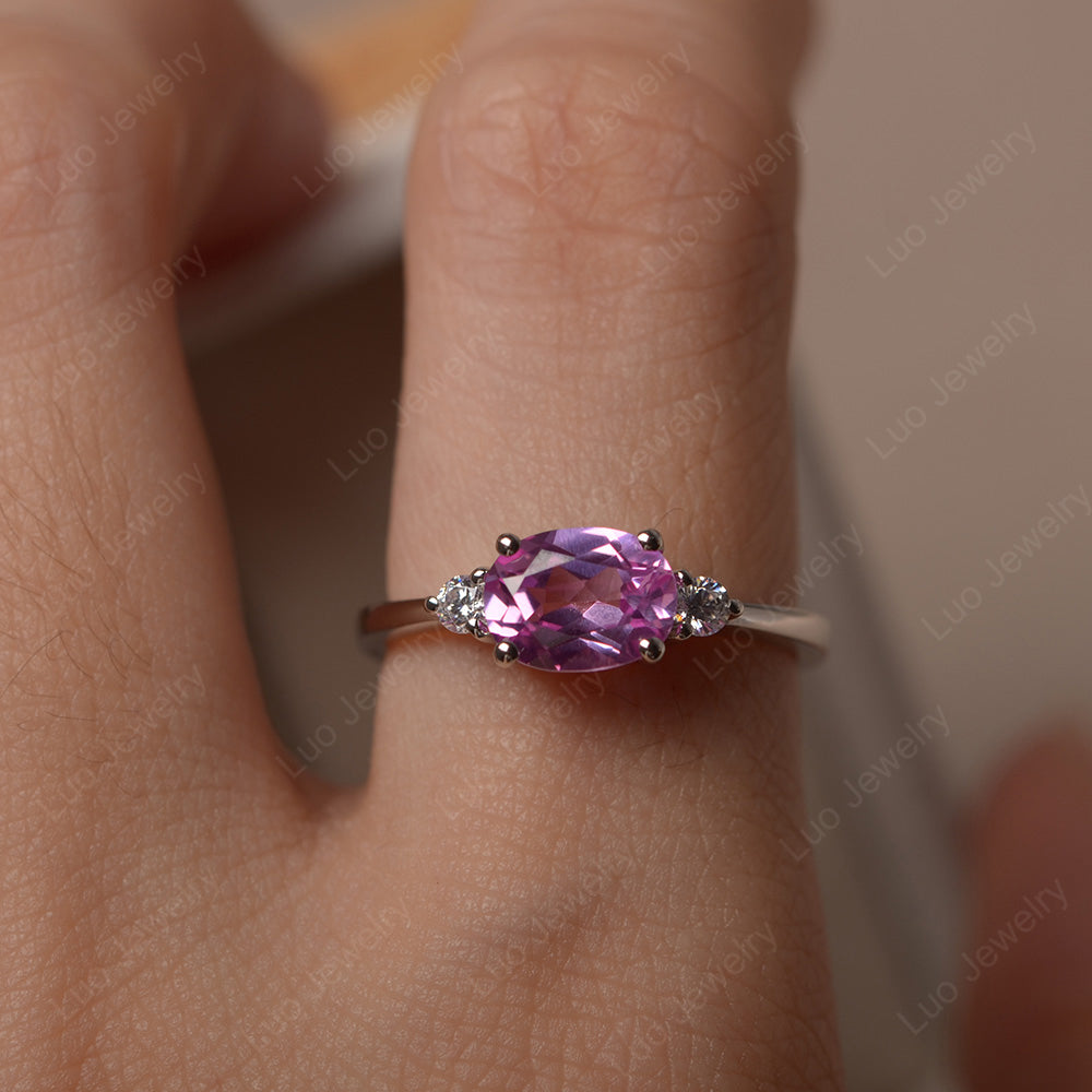 Oval Cut East West Pink Sapphire Engagement Ring - LUO Jewelry