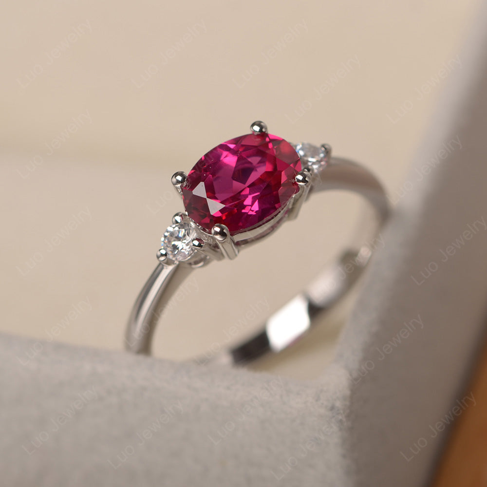 Oval Cut East West Ruby Engagement Ring - LUO Jewelry