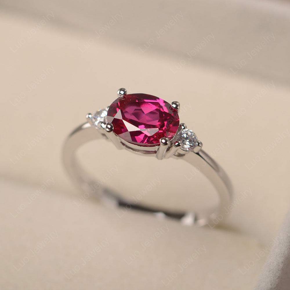 Oval Cut East West Ruby Engagement Ring - LUO Jewelry