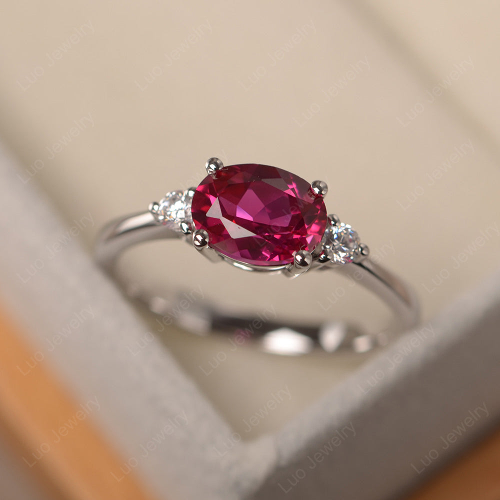 Oval Cut East West Ruby Engagement Ring - LUO Jewelry