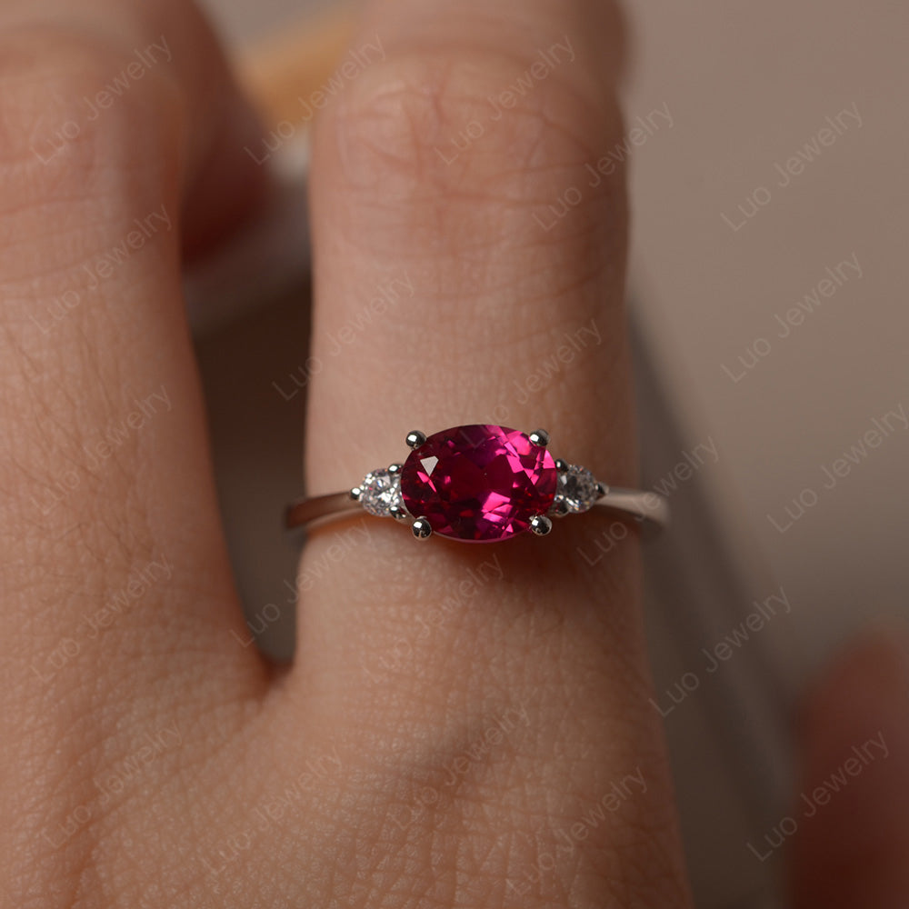 Oval Cut East West Ruby Engagement Ring - LUO Jewelry