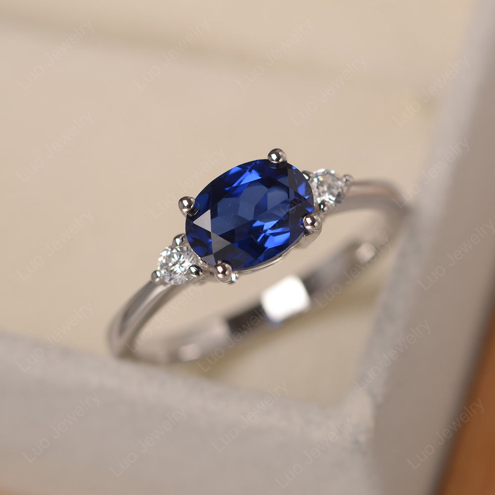 Oval Cut East West Lab Sapphire Engagement Ring - LUO Jewelry