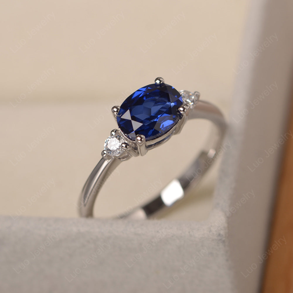 Oval Cut East West Lab Sapphire Engagement Ring - LUO Jewelry