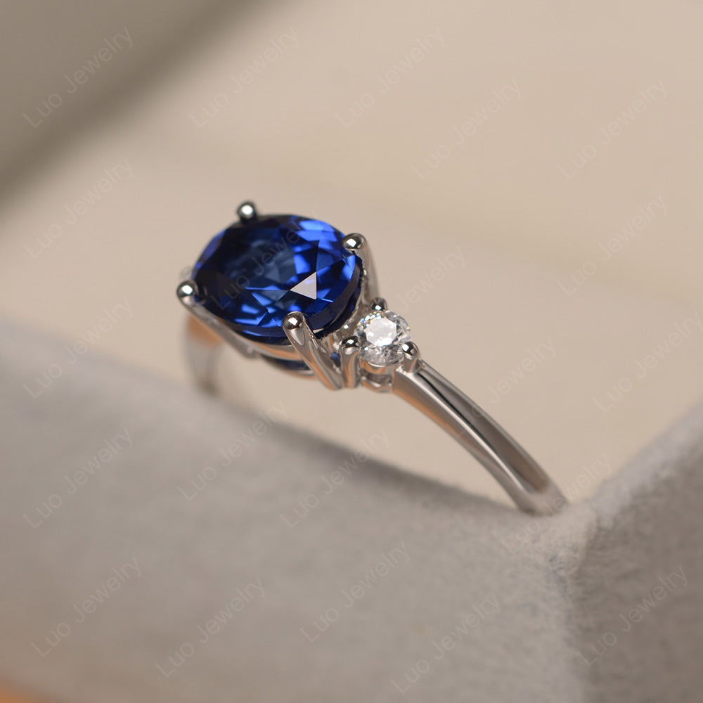 Oval Cut East West Lab Sapphire Engagement Ring - LUO Jewelry
