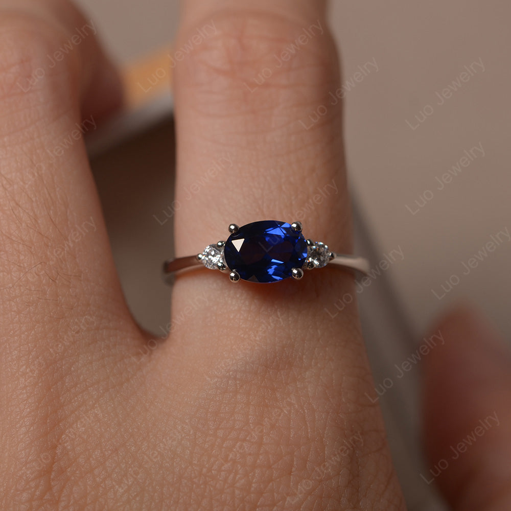 Oval Cut East West Lab Sapphire Engagement Ring - LUO Jewelry