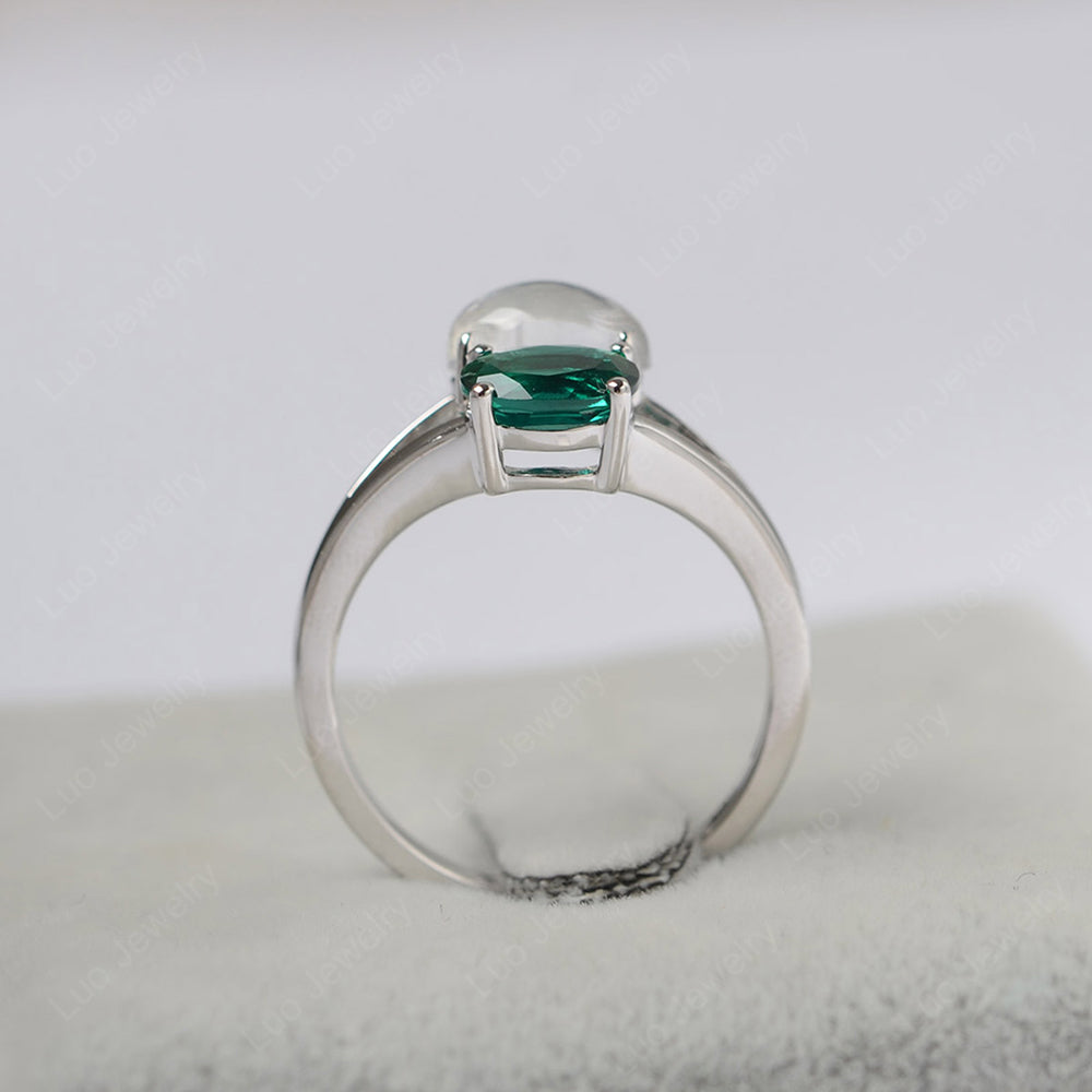 Oval Emerald and Moonstone Ring Split Shank Ring - LUO Jewelry