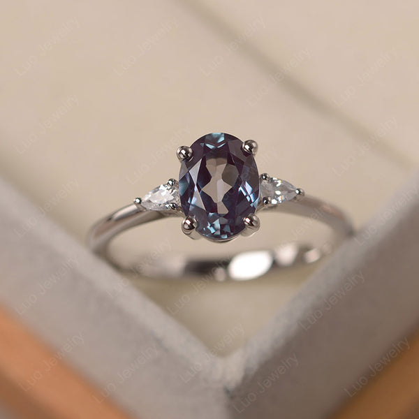 thumbnail image 2 of Oval Lab-Created Alexandrite And Diamond Accent Bypass Swirl Shank Ring In 10K W 2 of 10