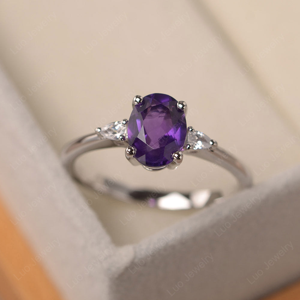 Simple Oval Cut Amethyst Ring Yellow Gold - LUO Jewelry