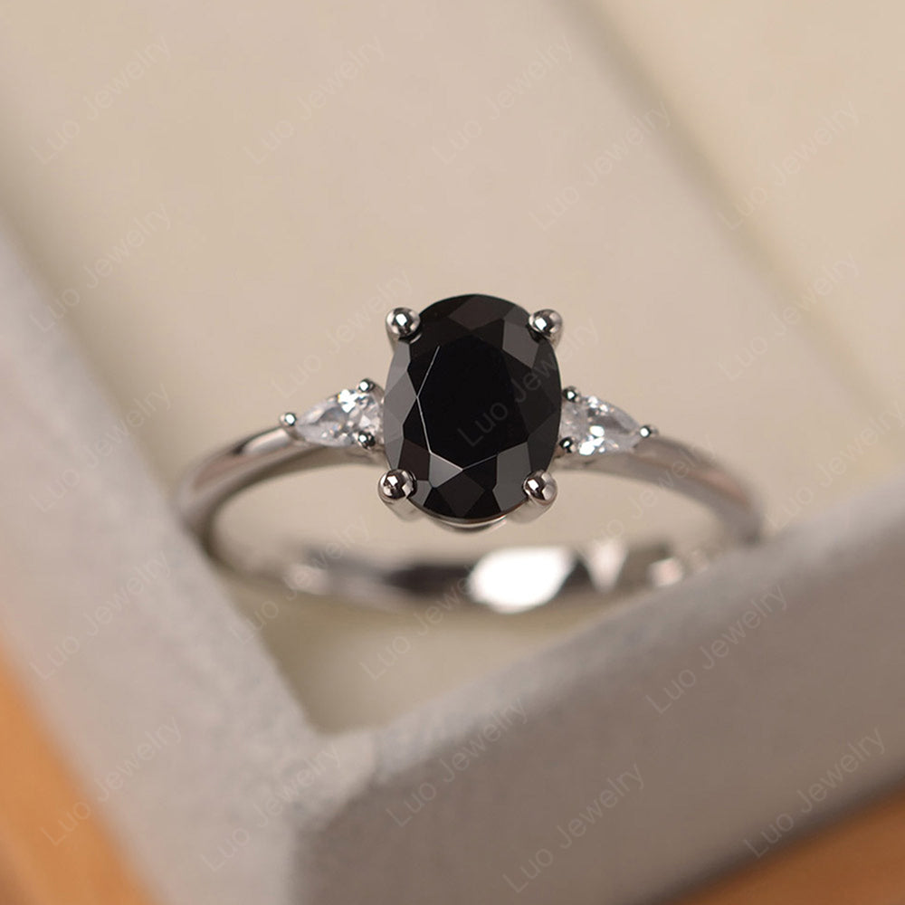 Simple Oval Cut Black Spinel Ring Yellow Gold - LUO Jewelry