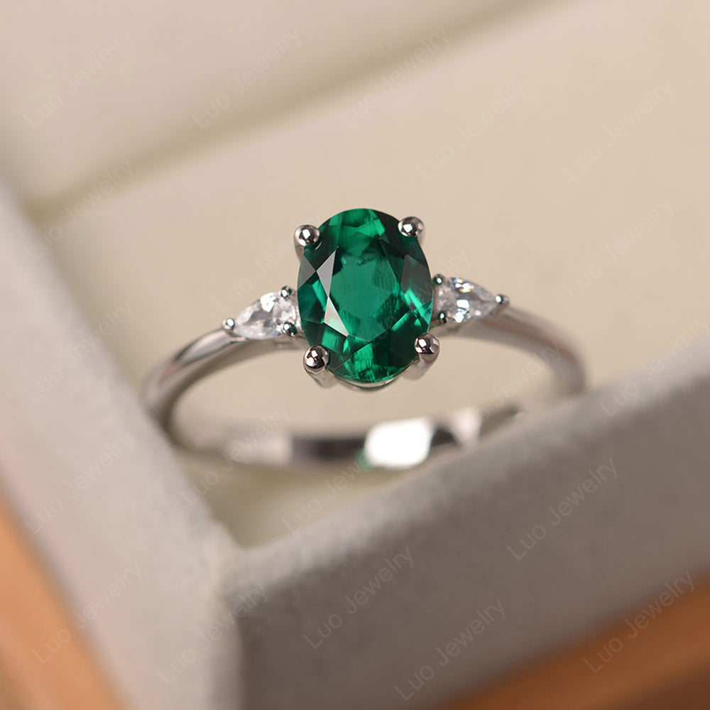 Simple Oval Cut Lab Emerald Ring Yellow Gold - LUO Jewelry
