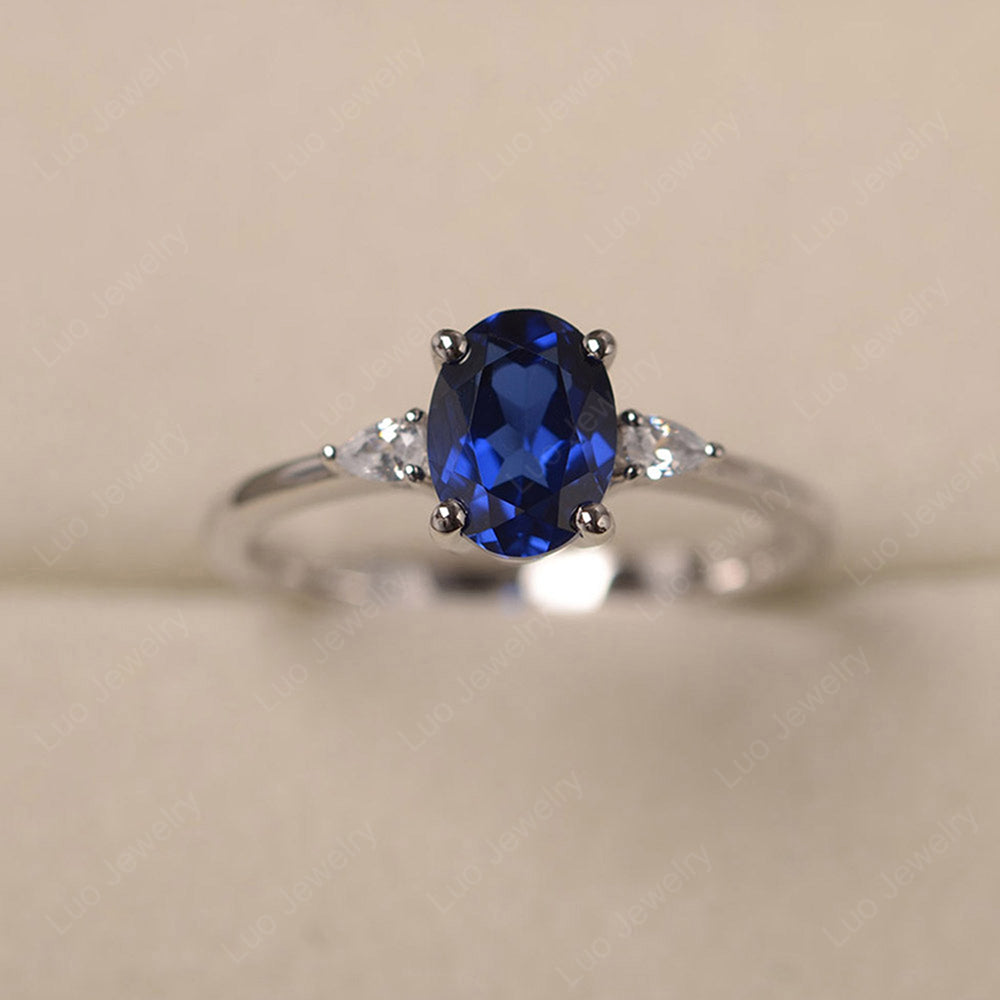 Simple Oval Cut Lab Sapphire Ring Yellow Gold - LUO Jewelry