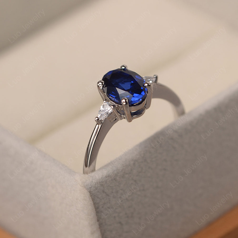 Simple Oval Cut Lab Sapphire Ring Yellow Gold - LUO Jewelry