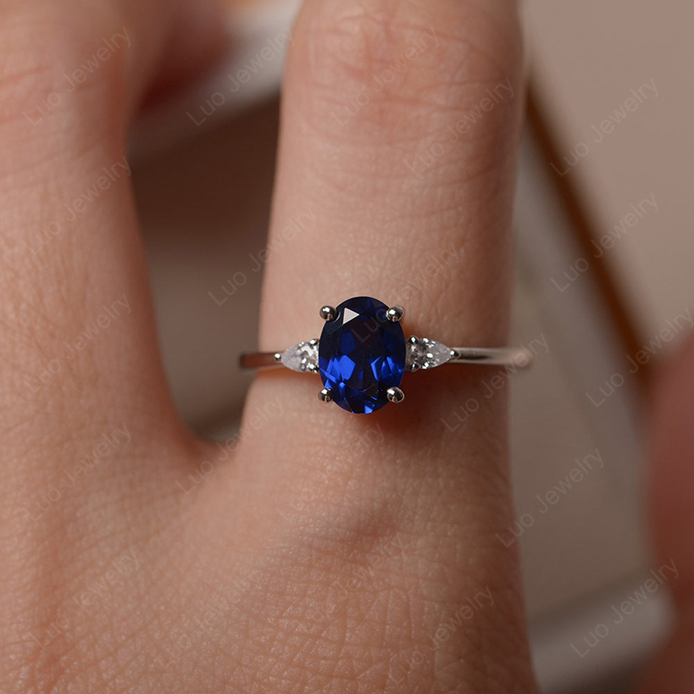 Simple Oval Cut Lab Sapphire Ring Yellow Gold - LUO Jewelry