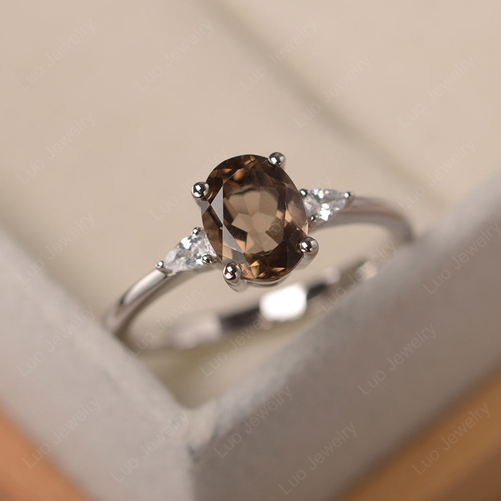 Simple Oval Cut Smoky Quartz  Ring Yellow Gold - LUO Jewelry