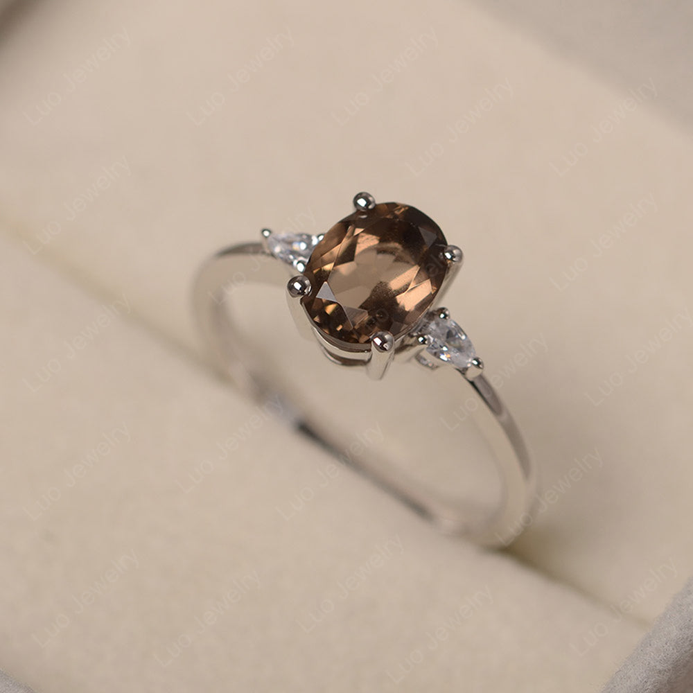 Simple Oval Cut Smoky Quartz  Ring Yellow Gold - LUO Jewelry