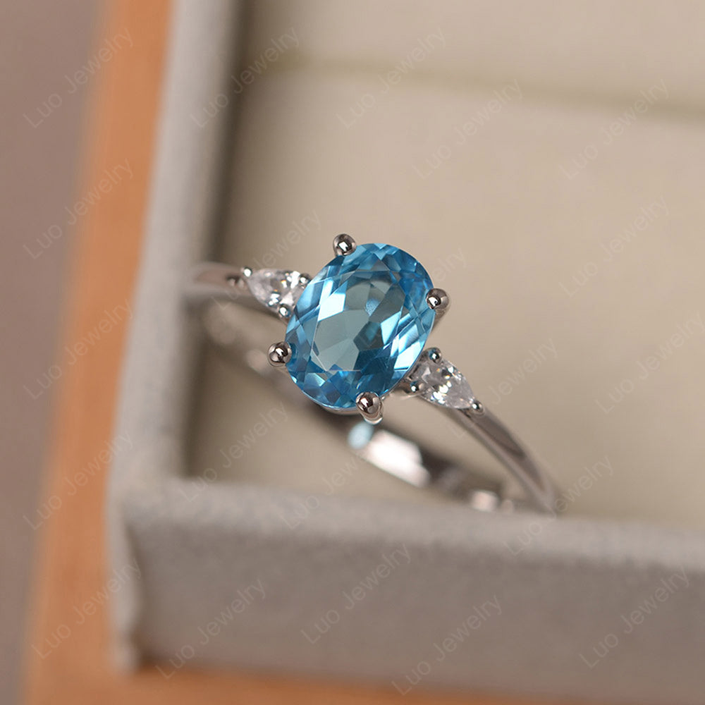 Simple Oval Cut Swiss Blue Topaz Ring Yellow Gold - LUO Jewelry