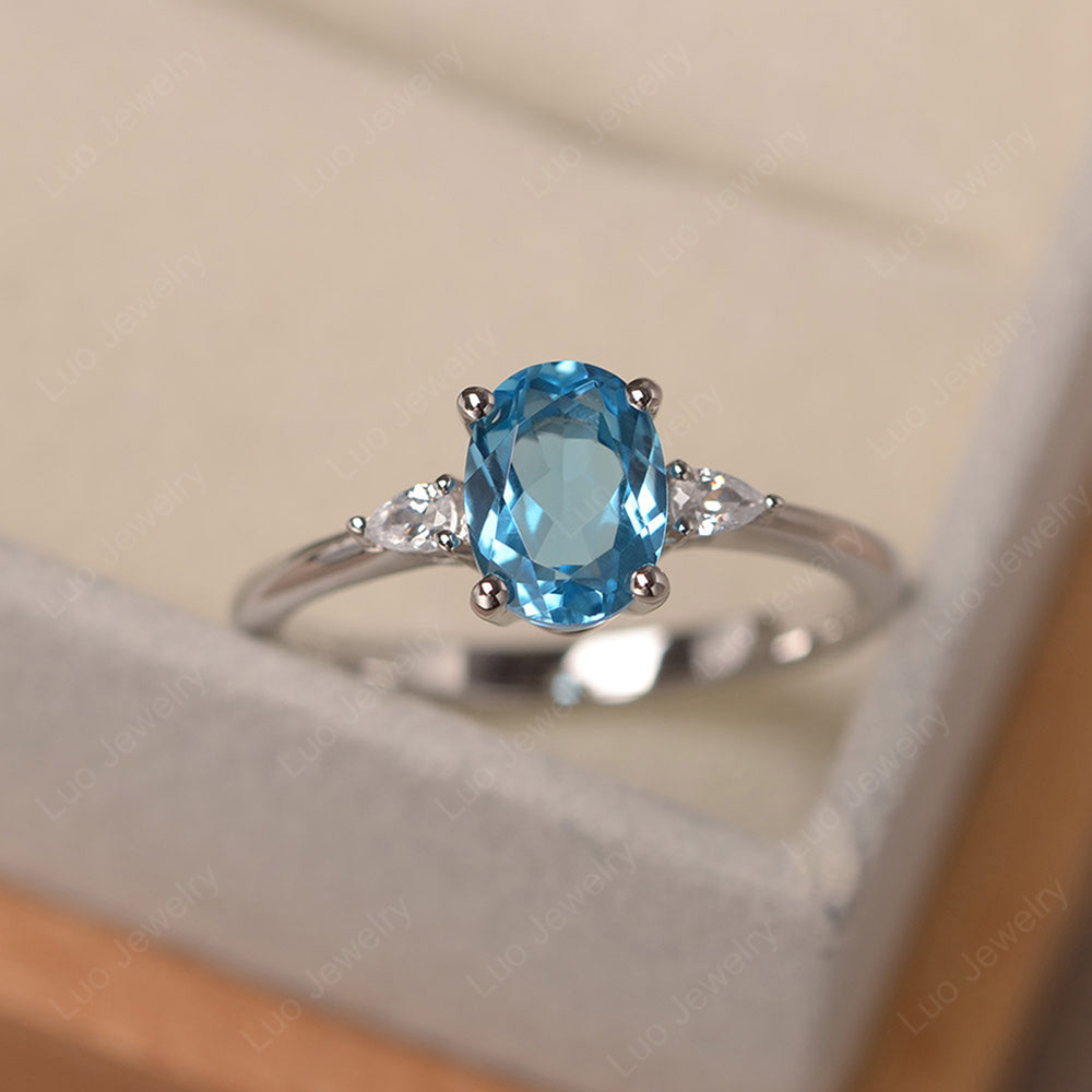 Simple Oval Cut Swiss Blue Topaz Ring Yellow Gold - LUO Jewelry